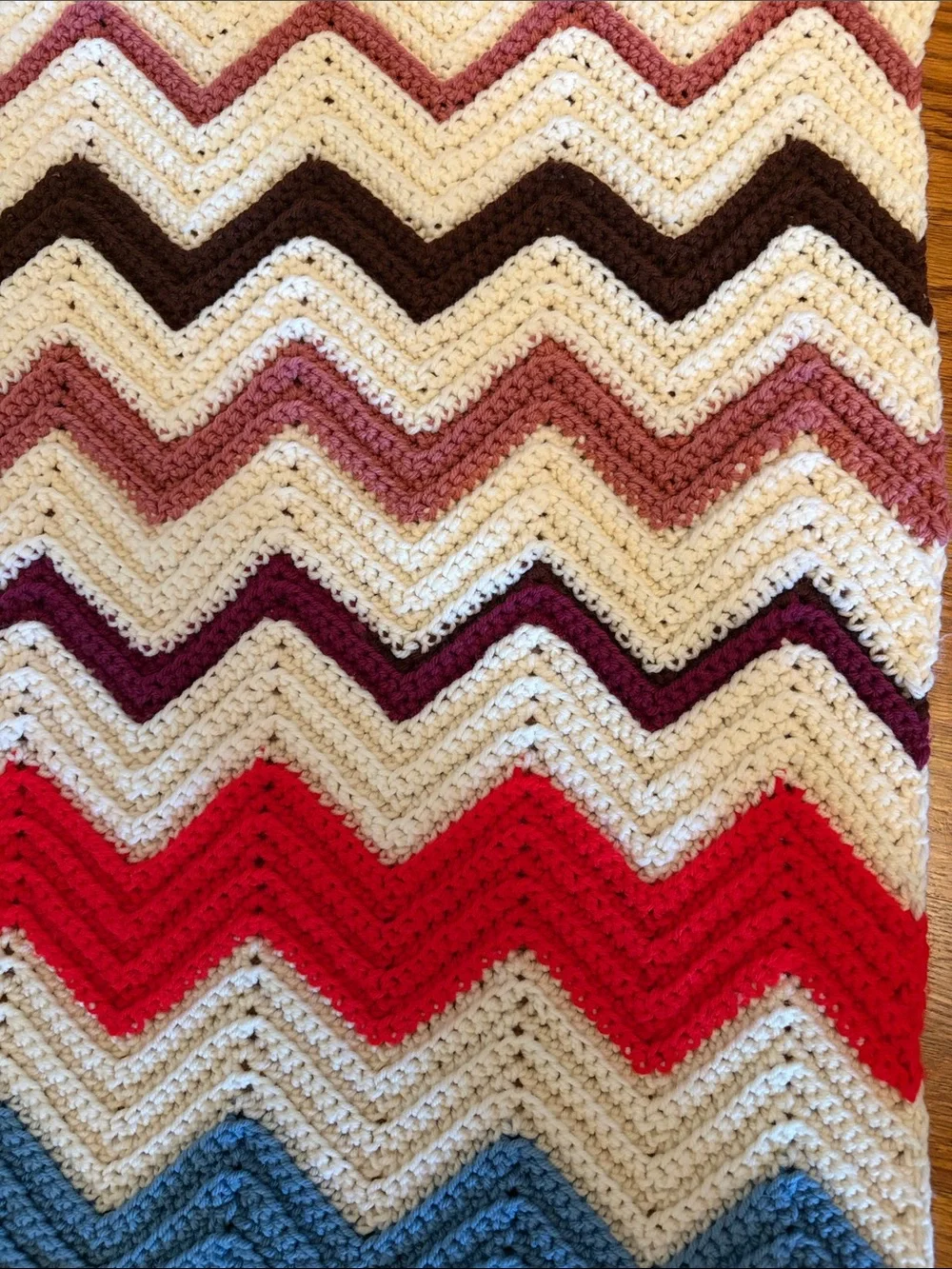 Vintage Handmade Crochet Afghan Throw Chevron Zig Zag Multicolor 52x40